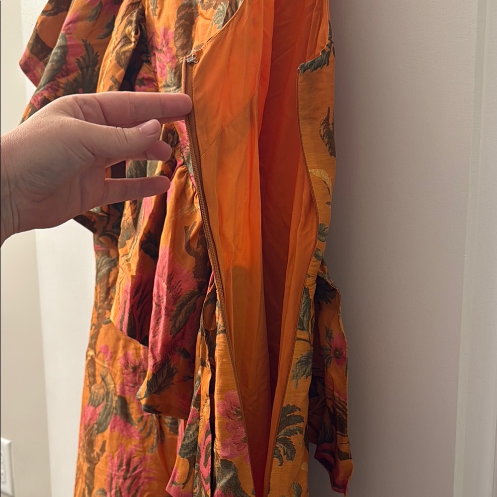 & Other Stories Asymmetrical Ruffle Dress in Orange and Pink Floral - Picture 10 of 12